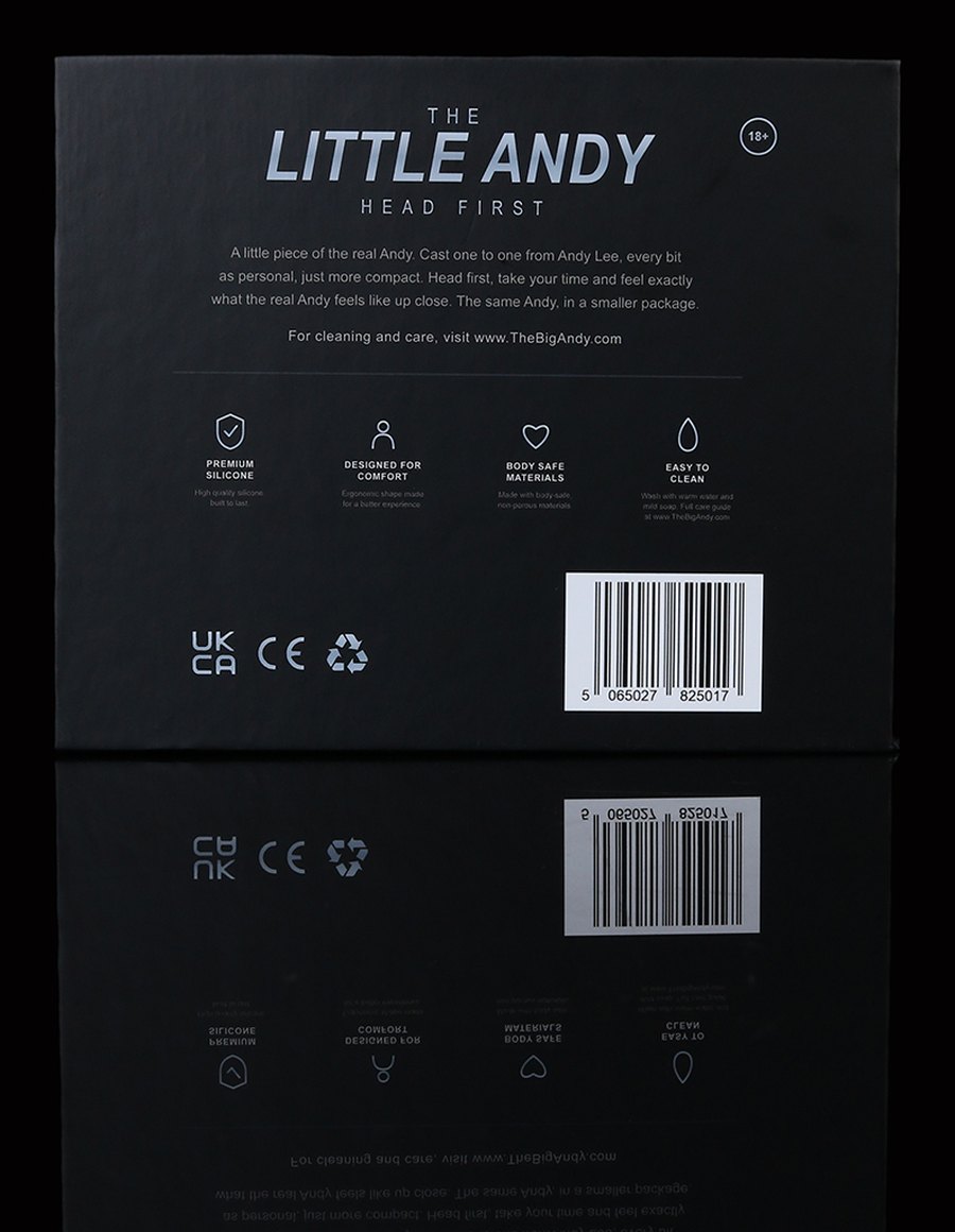 The back panel of The Little Andy box, showing the same marks and a barcode.